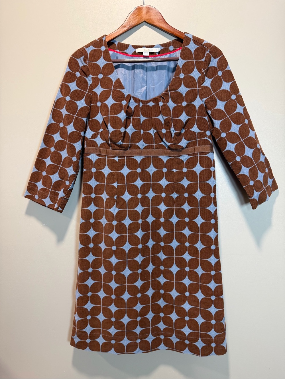 Boden Retro Brown/Blue Floral Geometric 1960’s Mod Design Midi Empire Dress